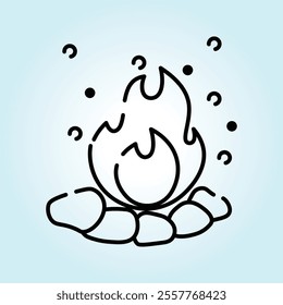 A simple line drawing of a campfire with flames and stones.  It evokes warmth and coziness.