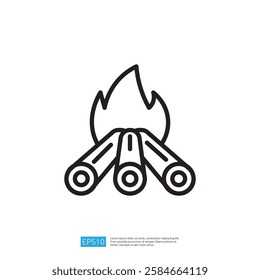 A simple line drawing of a campfire with logs, symbolizing warmth and outdoor leisure activities.