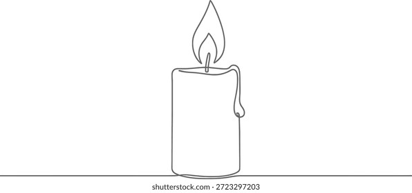 Um simples desenho de linha de uma vela com uma cera derretendo e uma chama ardente sobre um fundo branco, criando um ambiente sereno e pacífico.