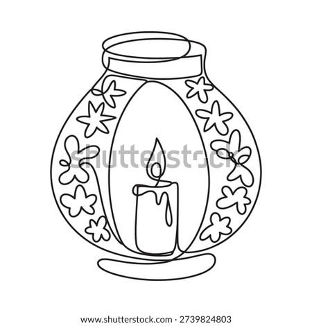 Simple line drawing of a candle within a decorative star adorned jar