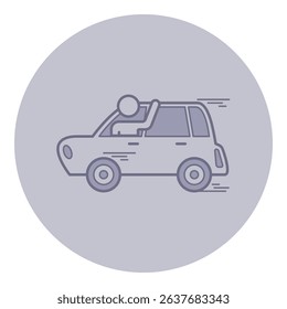 Simple line drawing of car in motion with person leaning out of window, indicating sense of freedom and excitement while driving