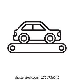 Um desenho de linha simples de um carro em um sistema de correia transportadora