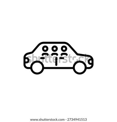 Simple line drawing of a car with three people inside one sentence