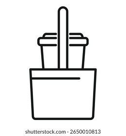 Simple line drawing of a cardboard coffee cup holder carrying two disposable cups