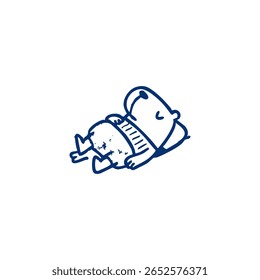 Dibujo de línea simple de un personaje de dibujos animados acostado.  Figura esquemática y de gran tamaño con una parte superior a rayas.  Postura relajada