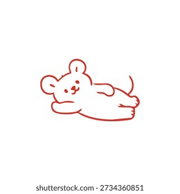 A simple line drawing of a cartoon mouse lying on its back.