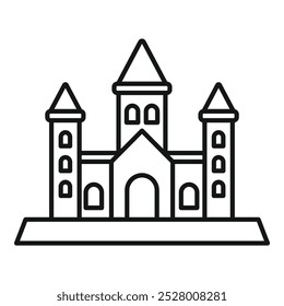 Simple line drawing of a castle with towers on a hilltop, evoking history and architecture