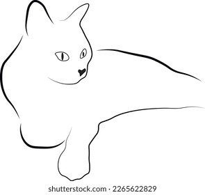 A simple line drawing. The cat lies on its side. The nose is like a heart.  vector design eps 10