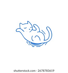 Simple line drawing of a cat lying on its back