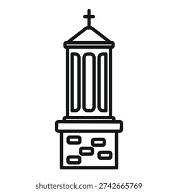Simple line drawing of a catholic confession booth standing on a stone pedestal