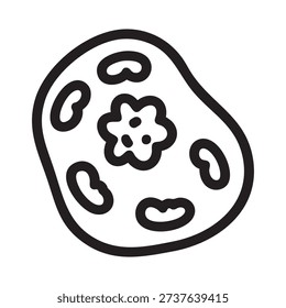 a simple line drawing of a cell with a large nucleus in the center and several mitochondria scattered throughout the cytoplasm