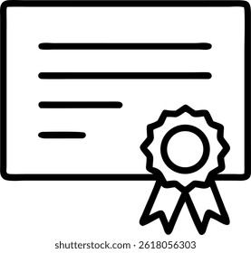 A simple line drawing of a certificate with seal and ribbons, symbolizing achievement and recognition.