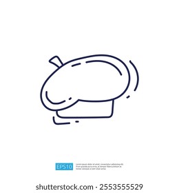 A simple line drawing of a chef's hat, symbolizing cooking or culinary arts.