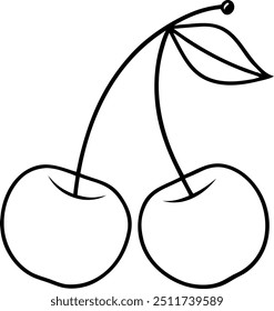 Simple Line Drawing of Cherry Pair with Minimalist Style Ideal for Design Projects