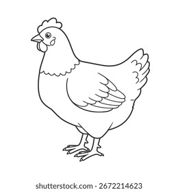 Um simples desenho de linha de uma galinha sobre um fundo branco