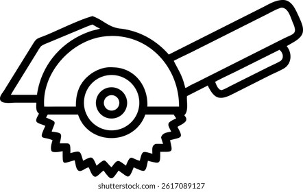 A simple line drawing of a circular saw with a handle and guard, ready for cutting materials safely.