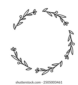 Simple line drawing of a circular wreath with leaves