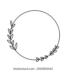 Simple line drawing of a circular wreath with leaves