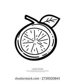 A simple line drawing of a citrus fruit slice with a leaf