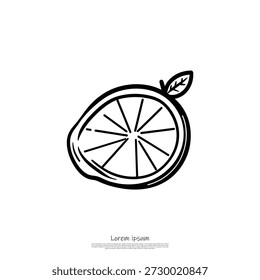 A simple line drawing of a citrus fruit slice with a leaf