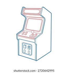 Dibujo de línea simple de una máquina de juego arcade clásica con joystick y Botones