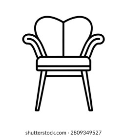 Simple line drawing of a classic armchair with curved backrest and armrests
