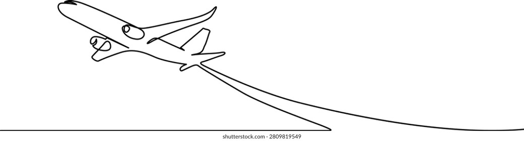 A simple line drawing of a classic biplane soaring above calm water with a smooth flight path.