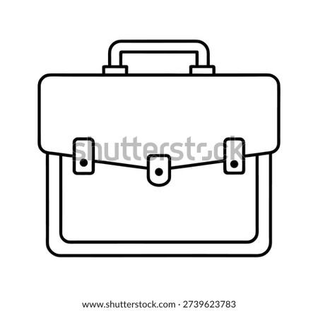 Simple line drawing of a classic briefcase with a handle and fastening buckles high quality