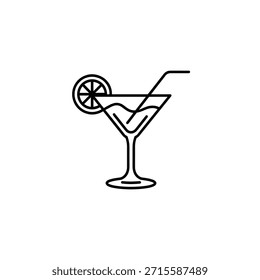 Un simple dibujo de línea de un cóctel clásico con una guarnición de cítricos