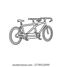 Simple line drawing of a classic tandem bicycle with two seats and pedals