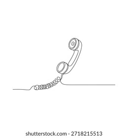 Um desenho de linha simples de um receptor de telefone clássico com um cabo enrolado