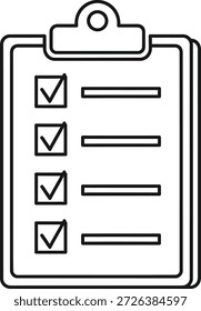 A simple line drawing of a clipboard with a checklist