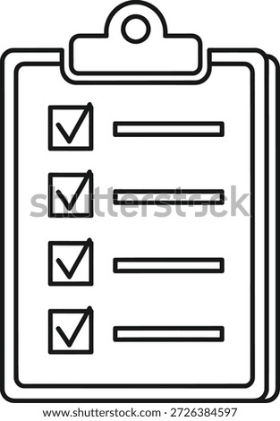 A simple line drawing of a clipboard with a checklist