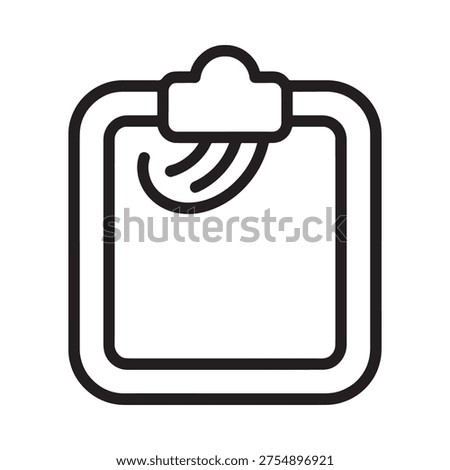 Simple line drawing of a clipboard with a plume or feather quill