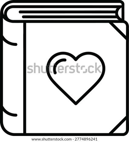 A simple line drawing of a closed diary or journal with a heart symbol on the cover, representing love and personal thoughts.