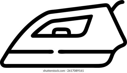 A simple line drawing of a clothes iron, commonly used to remove wrinkles and press garments flat and smooth.