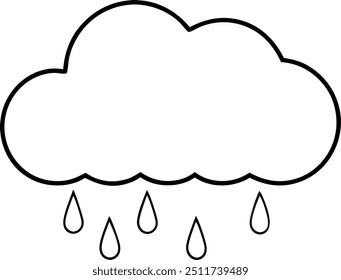 Simple Line Drawing of Cloud with Raindrops