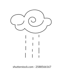 Simple line drawing of a cloud with spirals and rain falling down