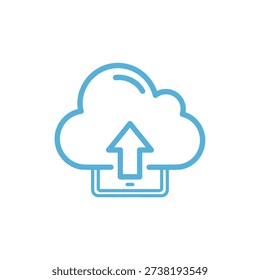A simple line drawing of a cloud with an upward arrow, symbolizing data upload or cloud storage.