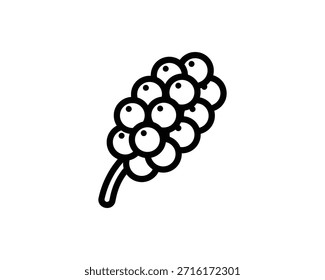 A simple line drawing of a cluster of berries on a stem, isolated on a white background.