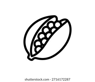 A simple line drawing of a cocoa pod with seeds, representing a key ingredient in chocolate and flavorings.
