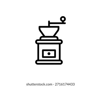A simple line drawing of a coffee grinder, perfect for use in designs related to coffee, cafes, or kitchen utensils.