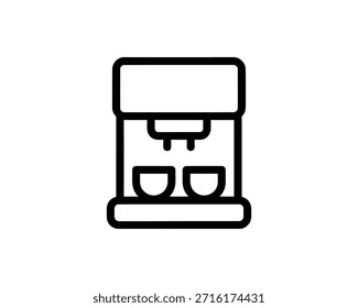 Desenho de linha simples de uma cafeteira com duas xícaras, simbolizando uma cafeteria ou cozinha.