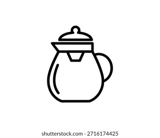Um simples desenho em linha de uma cafeteira ou chaleira, ideal para menus de cafeteria ou conteúdo relacionado a bebidas.