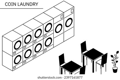 Lavado de monedas de línea simple, ilustración isométrica, ilustración vectorial