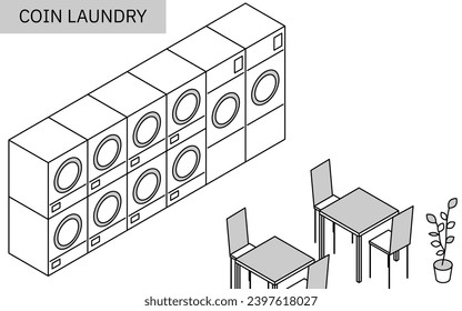 Lavado de monedas de línea simple, ilustración isométrica, ilustración vectorial