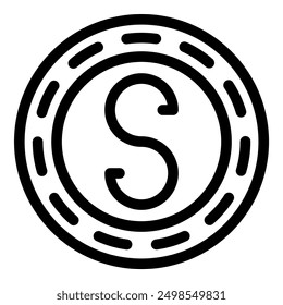 Dibujo de línea simple de una moneda con la letra s en el centro, que potencialmente representa una moneda genérica