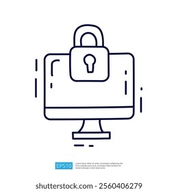 A simple line drawing of a computer monitor with a locked padlock symbol, representing cybersecurity and data protection.