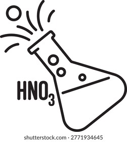 Simple line drawing of a conical flask with nitric acid formula