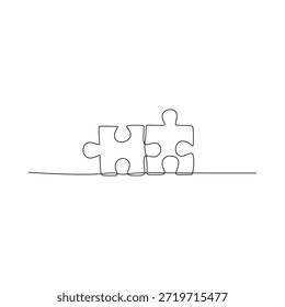 Desenho de linha simples de peças de quebra-cabeça conectadas representando a unidade e a conclusão